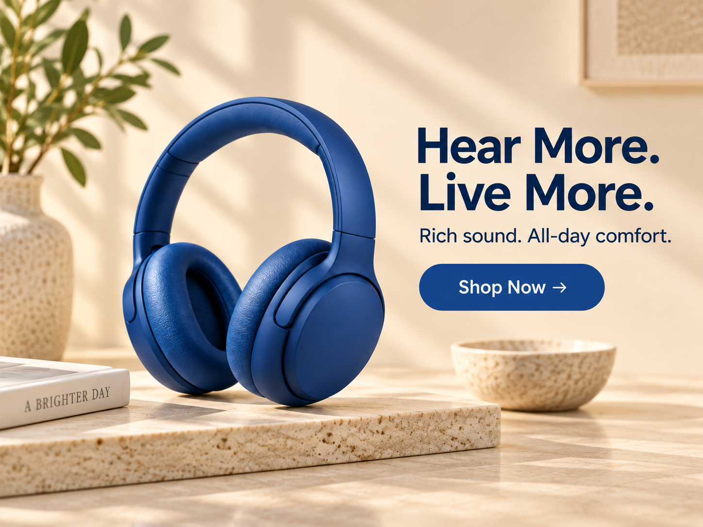 Blue wireless over-ear headphone campaign creative